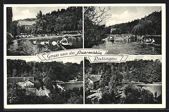 AK Ratingen, Gasthaus Auermühle, Ruderpartie auf dem Teich