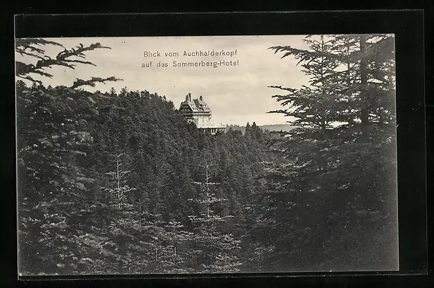 AK Bad Wildbad, Blick vom Auchhalderkopf auf das Sommerberg-Hotel