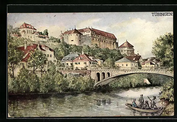 AK Tübingen, Flusspartie mit Brücke