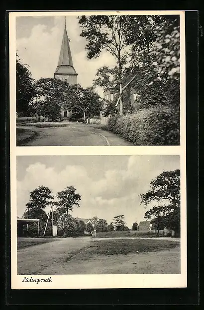 AK Lüdingworth, Blick zur Kirche, Strassenpartie