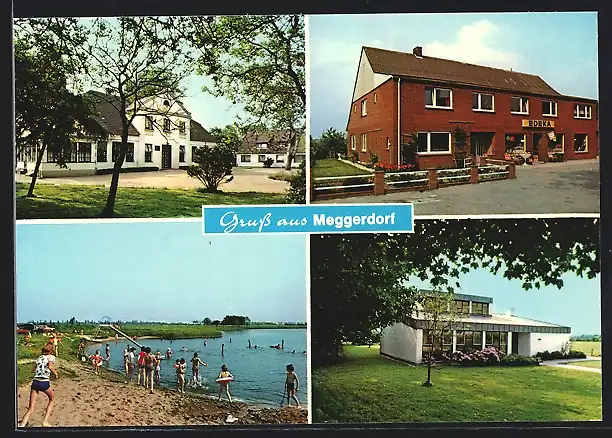 AK Meggerdorf, Schule, Strandbad und Lebensmittelhaus EDEKA