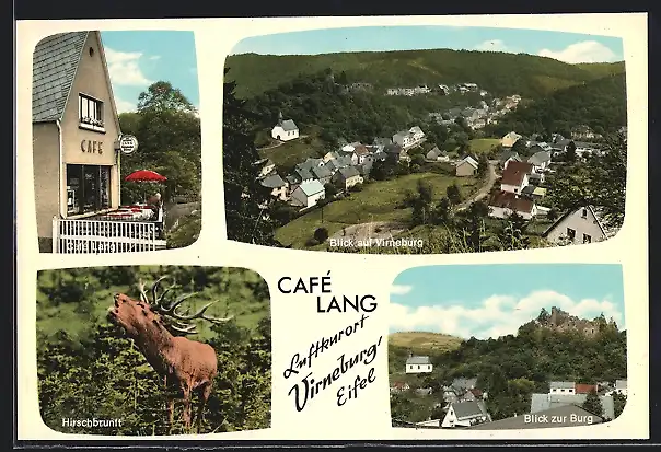 AK Virneburg / Eifel, Teilansicht, Café Lang, Blick zur Burg