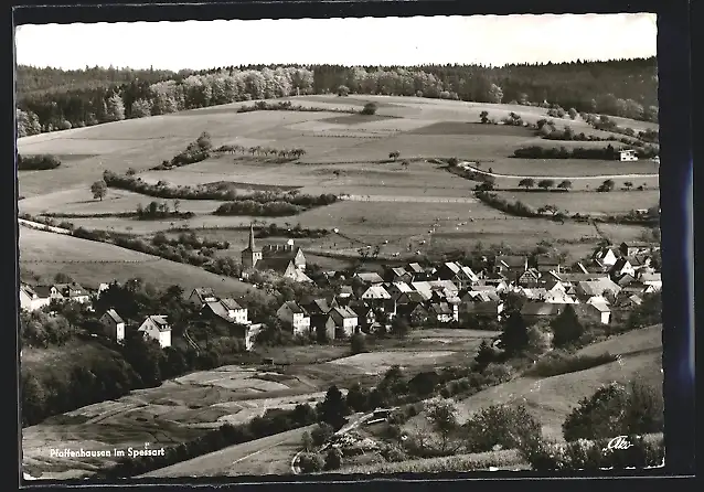 AK Pfaffenhausen im Spessart, Teilansicht mit Kirche