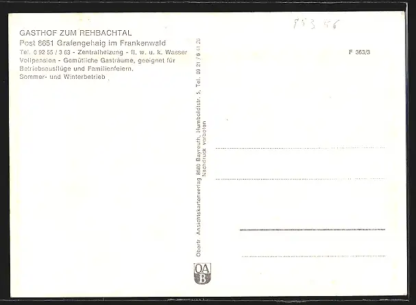 AK Grafengehaig im Frankenwald, Gasthof zum Rehbachtal