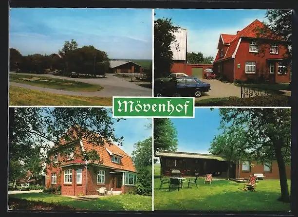 AK Nordholz, Gasthaus Mövenhof, Deichweg 5, Garten, Parkplatz