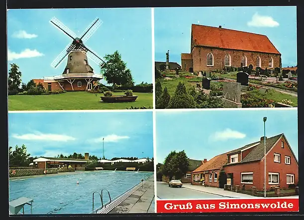 AK Ihlow OT Simonswolde, Geschäft, Schwimmbad, Windmühle