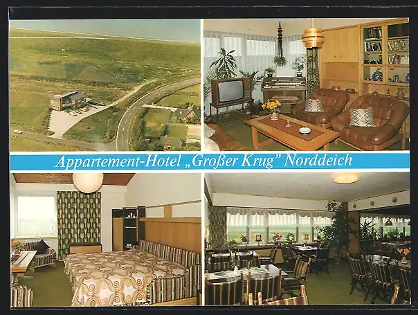 AK Norden-Norddeich, Nordseebad, Appartement-Hotel Grosser Krug, Deichstrasse, Innenansichten