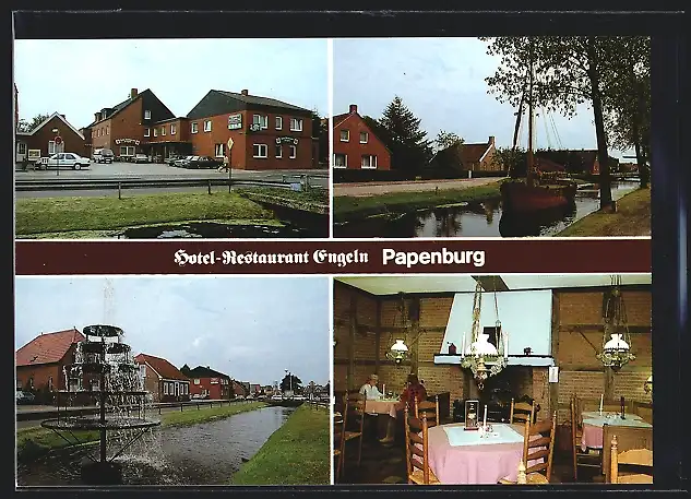 AK Papenburg-Obenende, Hotel-Restaurant Engeln, Innenansicht, Brunnen