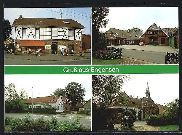 AK Engensen, Gemischtwarenladen, Hausansicht, Gasthof, Blick nach der Kirche