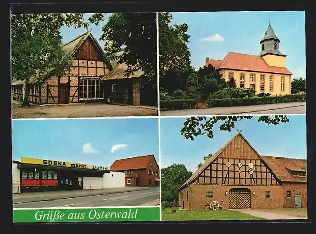 AK Garbsen OT Osterwald, Edeka-Markt Dahle, Kirche, Bauernhaus