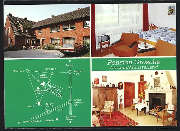 AK Nottuln /Münsterland, Pension Grosche, Baumberg 28, Innenansichten