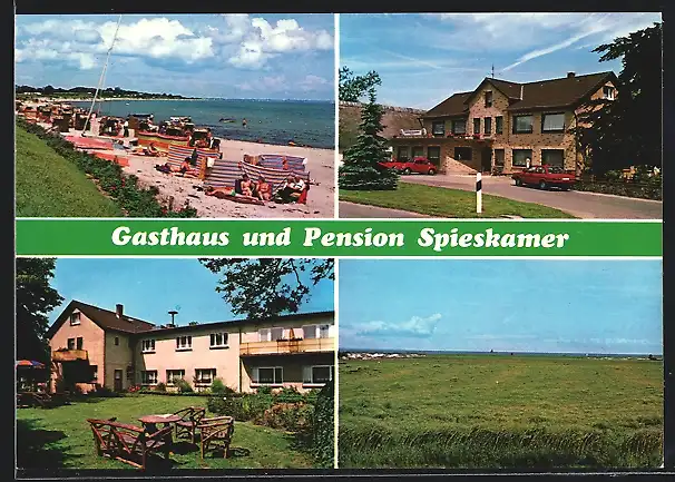 AK Hasselberg /Ostsee, Gasthaus und Pension Spieskamer, Garten, Strandpartie