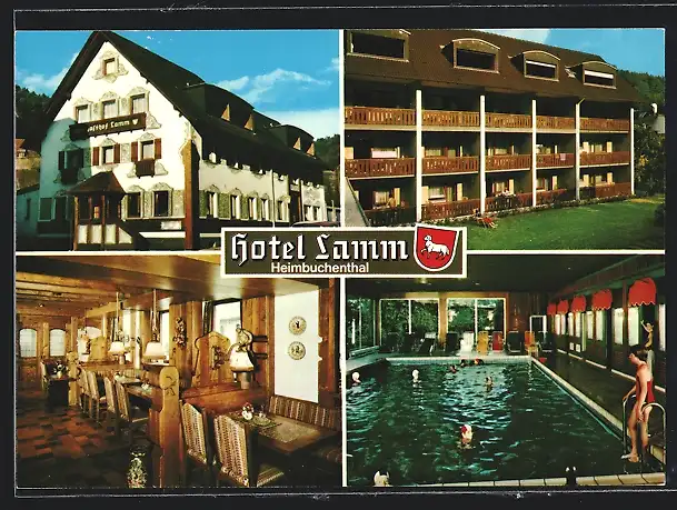 AK Heimbuchenthal, Hotel Lamm, Innenansichten Gastraum und Schwimmbad