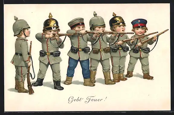 AK Kleine Soldaten in Uniform mit Gewehren