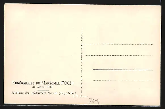 AK Funérailles du Maréchal Foch, 26.03.1929, Musique des Coldstream Guards
