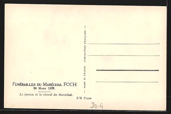 AK Funerailles du Marechal Foch 1929, Le fanion et le cheval du Marechal