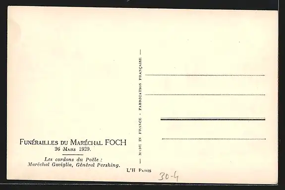 AK Funérailles du Maréchal Foch 26.03.1929, Les cordons du Poele