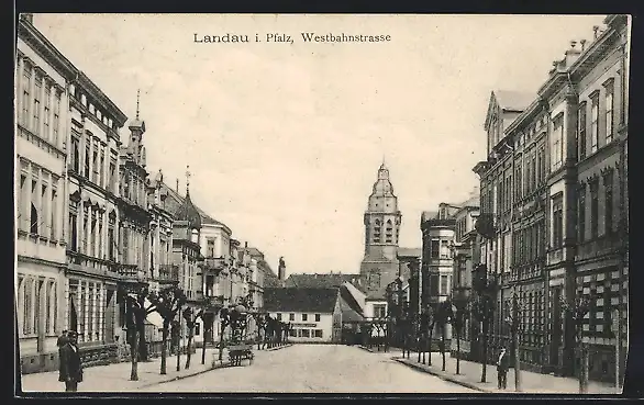 AK Landau i. Pfalz, Westbahnstrasse mit Anwohnern