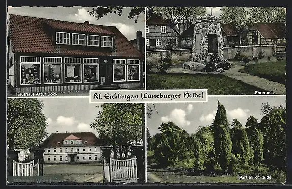 AK Eicklingen, Kaufhaus Artur Bock, Ehrenmal, Rittergut