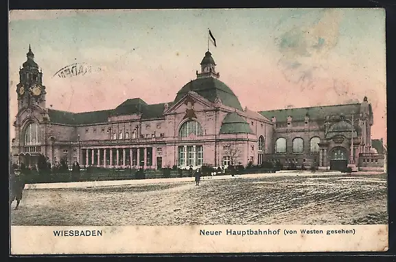 AK Wiesbaden, Neuer Hauptbahnhof von Westen gesehen