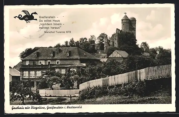 AK Greifenstein /Krs. Wetzlar, Gasthaus zur Burgruine