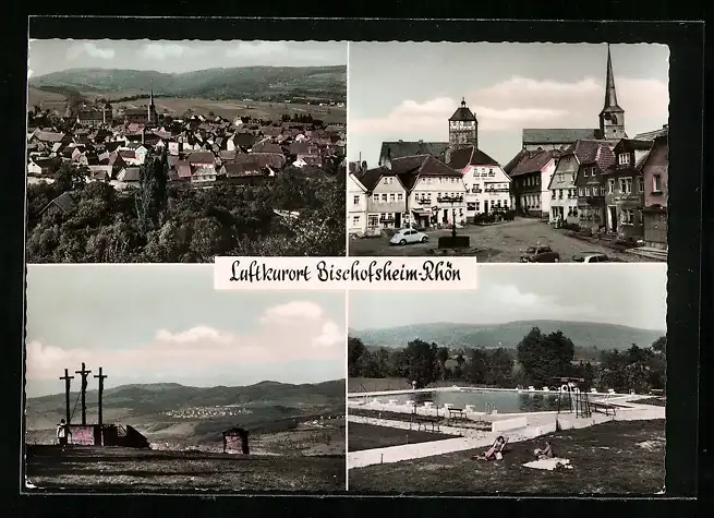 AK Bischofsheim /Rhön, Gesamtansicht und Freibad