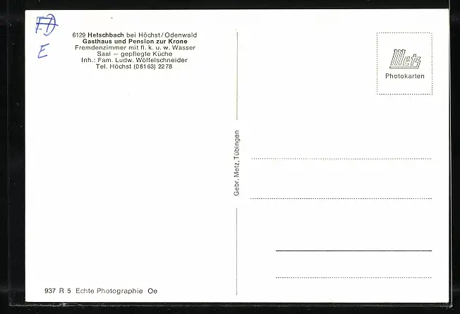 AK Hetschbach / Odenwald, Gesamtansicht mit Gasthaus-Pension Zur Krone
