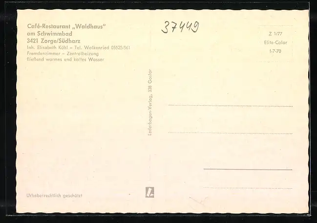 AK Zorge / Südharz, Café-Restaurant Waldhaus am Schwimmbad, Inh. Elisabeth Kühl