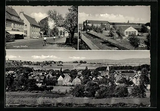 AK Spenge / Westfalen, Lange Strasse, Schule, Ortspanorama