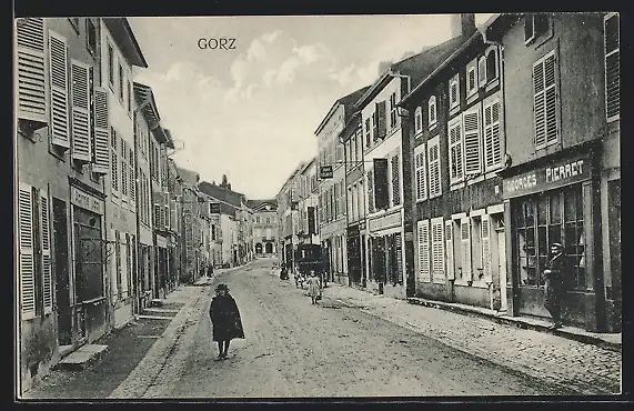 AK Gorz, Strassenansicht mit Geschäft von Georges Pierret