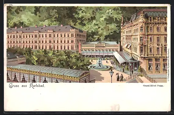 Lithographie Karlsbad, Grand Hotel Pupp