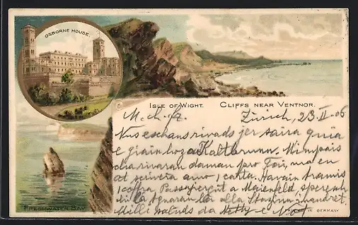 Lithographie Ventnor, Isle of Wight, Cliffs, Osborne House