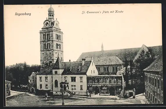 AK Regensburg, St. Emmeram`s Platz mit Kirche