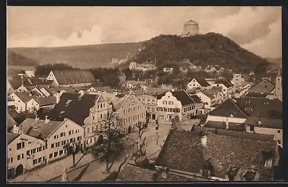 AK Kelheim, Blick über die Stadt zur Befreiungshalle