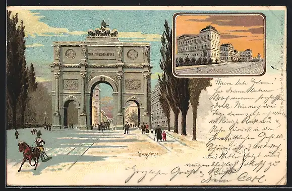 Lithographie München, Neue Akademie, Siegestor