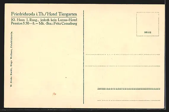 AK Friedrichroda i. Th., Hotel Tiergarten Fritz Creuzburg