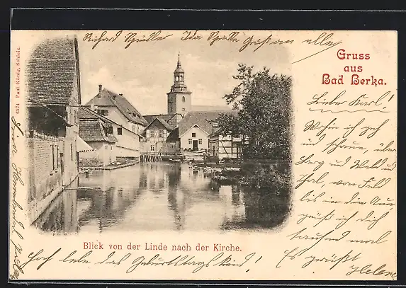 AK Bad Berka, Blick von der Linde nach der Kirche