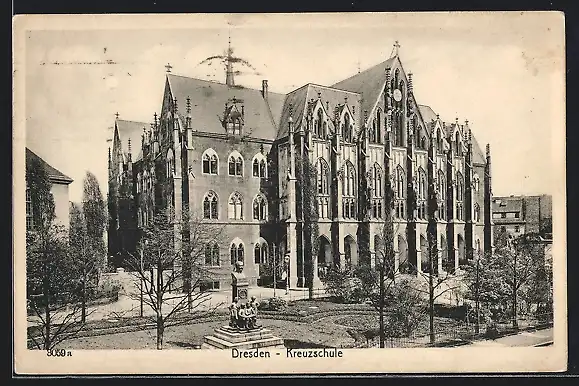 AK Dresden, Kreuzschule mit Denkmal