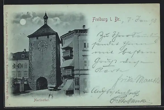 Mondschein-AK Freiburg i. Br., Martinstor