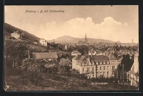 AK Freiburg i. B., St. Elisabeth und Schlossberg