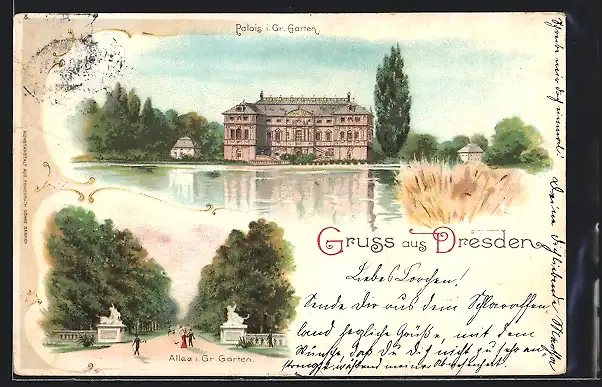 Lithographie Dresden, Palais im Grossen Garten