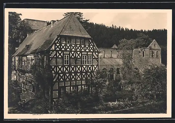 AK Paulinzella /Thür., Gasthaus Menger, Klosterruine Paulinzella