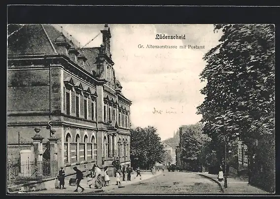 AK Lüdenscheid, Grosse Altenaerstrasse mit dem Postamt