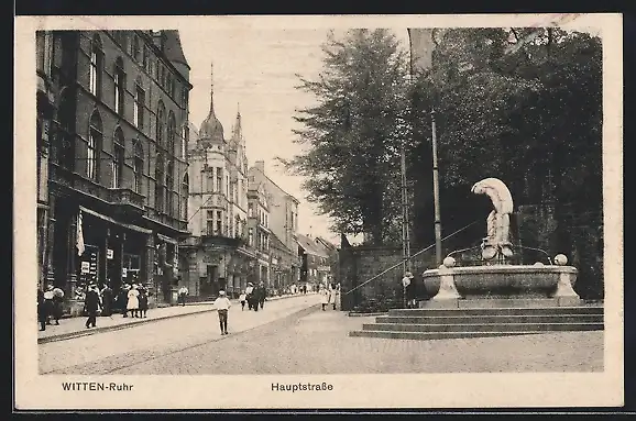 AK Witten /Ruhr, Hauptstrasse mit Geschäften und Brunnen