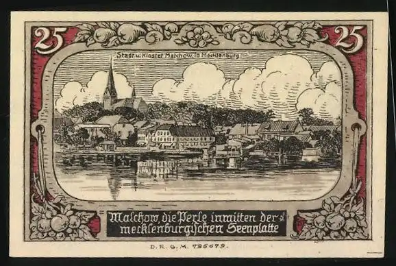 Notgeld Malchow, 25 Pfennig, Stadt und Kloster Malchow, Wappen