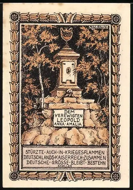 Notgeld Tiefurt 1921, 50 Pfennig, Denkmal dem verewigten Leopold, Bildnis Herzogin Anna Amalie