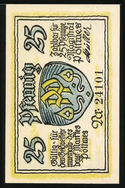 Notgeld Pöttmes, 25 Pfennig, Ortspartie und Wappen