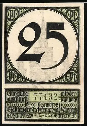 Notgeld Ansbach 1920, 25 Pfennig, Kirche und Wappen