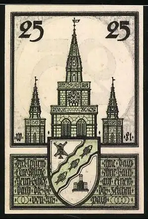 Notgeld Ansbach 1920, 25 Pfennig, Kirche und Wappen