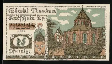 Notgeld Norden 1920, 25 Pfennig, Kirche, Gutschein
